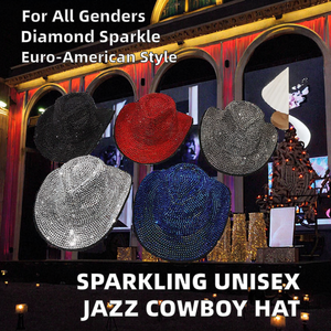 Chapeau en feutre unisexe style européen et américain avec diamants étincelants, populaire pour les spectacles de jazz et les festivals, idéal pour le marché transfrontalier. - Product Image 3