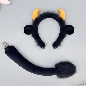 S0007 cosplay thiết lập Halloween động vật Headband và đuôi thiết lập lông yak Tai Headband và đuôi thiết lập gia súc tai và đuôi cosplay Prop - Product Image 1