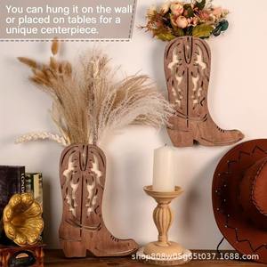 Jarrón de Pared Creativo en Forma de Bota de Madera para Decoración Floral de Bodas, Decoración Rústica, Madera Maciza Marrón, Artesanía Ly1221 - Product Image 3