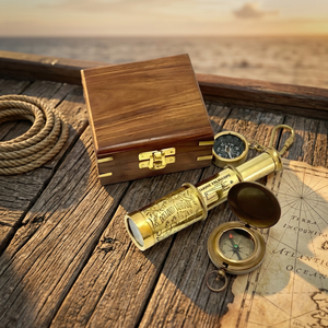 Boussole télescope nautique en laiton, instrument de navigation portable pour la plongée, avec boîte cadeau en bois pour le camping, la randonnée et les voyages - Product Image 2