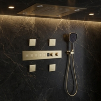 Système de douche thermostatique intelligent moderne OEM, mitigeur mural en laiton carré avec cartouche céramique, finition or brossé, pour hôtels et villas, avec fonctions pluie, pause et jet doux