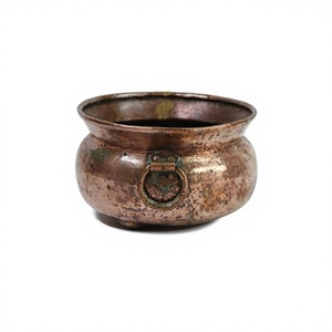 Pot de fleurs en cuivre de forme personnalisée avec poignée en anneau, style antique, pour plantes d'intérieur, design métallique durable, en promotion - Product Image 1