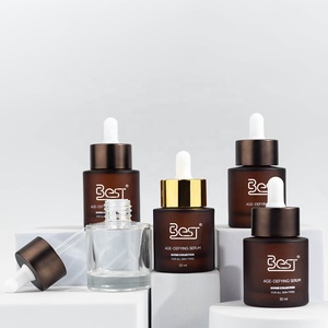 Garrafa conta-gotas de vidro com tubo de óleo essencial líquido marrom 30ml para serigrafia fosca com gola de alumínio e cabeça de borracha - Product Image 3