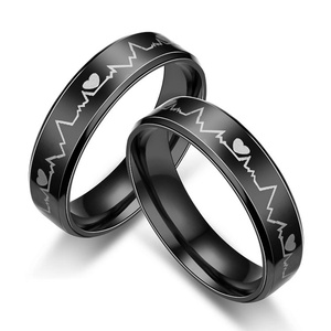 Free Sample Cheap Wholesale Electrocardiogram Heartbeat Ring Stainless Steel Medical <b>Heart</b> Rate <b>Black</b> Ring for Men - Product Image 3