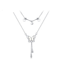 Collar de Plata de Ley 925 con Colgante de Mariposa Circular con Lentejuelas