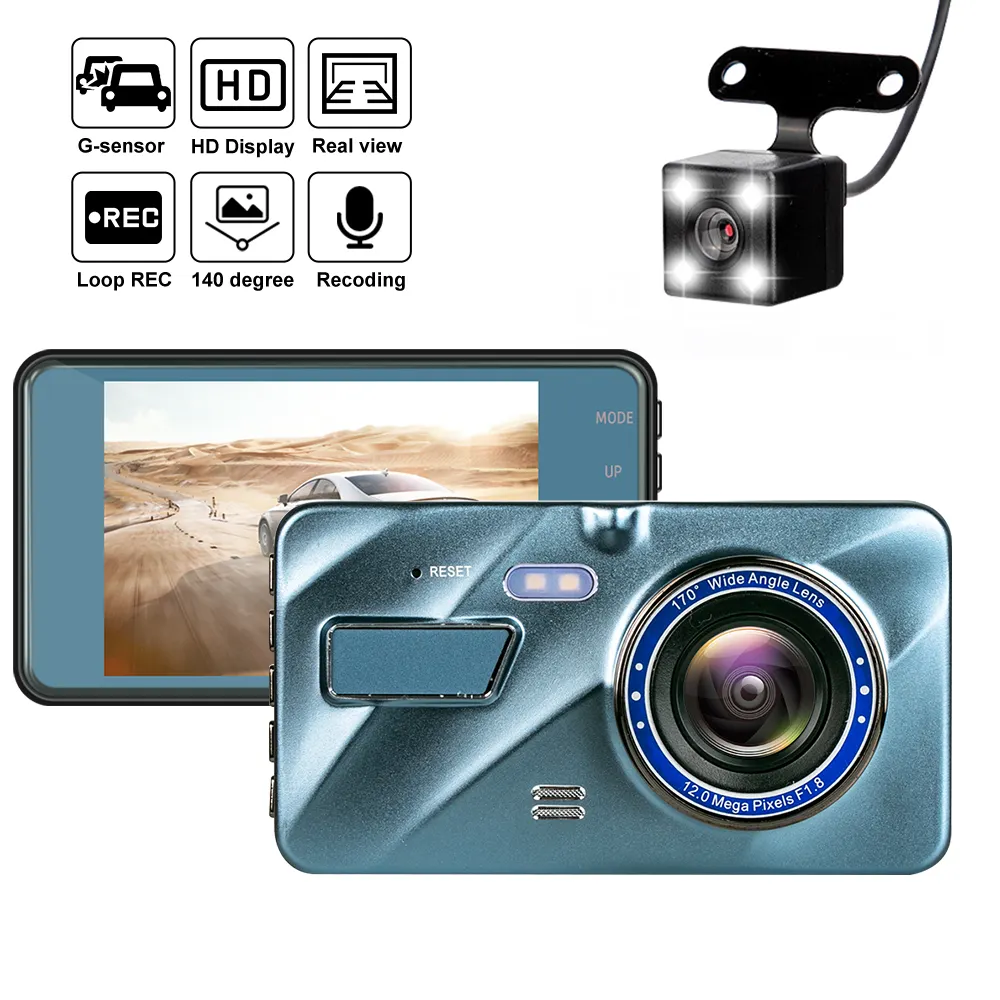 Vehicle Driving Recorder 4 inch touch screen dual lens car camera dvr Front and rear dash camera