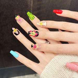 <span class=keywords><strong>Uñas</strong></span> Acrílicas Artificiales TSZS Fashion Forward con Flores <span class=keywords><strong>Esculpidas</strong></span> en 3D, Bloques de Color Pintados a Mano, <span class=keywords><strong>Uñas</strong></span> Postizas <span class=keywords><strong>Cortas</strong></span> y Reutilizables - Product Image 2