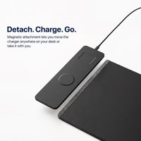 Alas Meja Pengisi Daya Nirkabel 4 in 1, Mouse Pad, Dapat Dilepas, Magnetik QI, Kulit PU, Kantong Tersembunyi XL untuk iPhone, Android, Earbuds