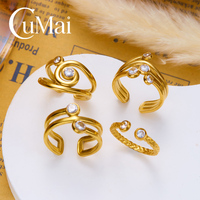CUMAI Multi-Style Vergoldeter Edelstahl Zirkonia Ringset für Damen Geometrische Ketten-Spiral-Gehämmerte Alltagsschmuck-Kollektion