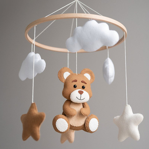Oso de peluche neutral móvil para bebé, oso de peluche de fieltro para guardería, espera de Regalo para mamá - Product Image 4