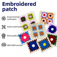 Patch brodé chenille vintage motif floral, style crochet, thermocollant, badge carré en tissu pour vêtements, sacs, chapeaux, décoration DIY