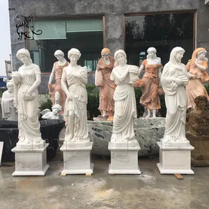 Decoração de jardim antigo escultura de pedra grega, tamanho de vida quatro estações de mármore