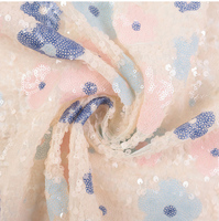 Tissu en maille tricoté extensible multicolore avec sequins 3D brodés, 100 % polyester, certifié EN, pour vêtements de danse et robes de scène pour filles