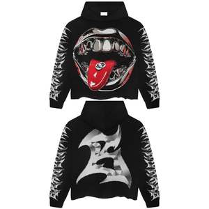 เสื้อฮู้ดดี้ผู้ชายสไตล์ฮิปฮอปสตรีทแวร์ทรงโอเวอร์ไซส์ ผ้าฝรั่งเศสเทอร์รี่ 100% ผ้าฝ้าย พิมพ์ลายด้วยเทคนิค DTG ประดับด้วยคริสตัล - Product Image 3