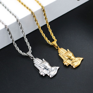 Collier avec pendentif personnalisé en acier inoxydable représentant des mains en prière, Jésus chrétien, pour la prière, la foi, cadeau spirituel - Product Image 4