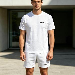 Ensembles de t-shirts grande taille pour hommes, ensembles deux pièces à manches courtes 480 g/m² pour hommes, 100 % coton éponge, ensembles décontractés d'été - Product Image 2