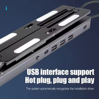 Support d'ordinateur portable ergonomique pliable et réglable avec hub USB-C, ports USB-A, lumière RGB, aluminium et silicone de haute qualité, étanche