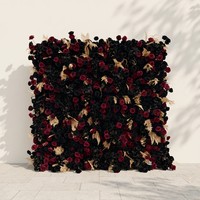 Backdrop dinding bunga sutra mewah 8ftx8ft warna hitam, burgundy & emas untuk pernikahan bergaya Gotik yang megah, juga cocok untuk acara-acara.