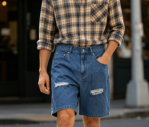 Shorts Bermuda en jean déchiré pour homme, taille mi-haute, fermeture boutonnée, style décontracté, 100 % coton, pour l'été - Product Image 4