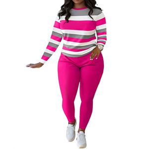 Ensemble tailleur femme de haute qualité 2026, tendance et unique, à rayures, col rond, manches longues et pantalon long - Product Image 2