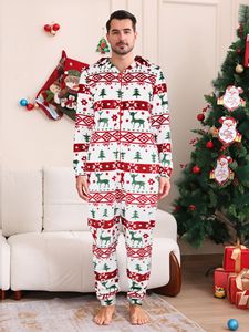 Yeni kadın erkek flanel noel tulum sevimli Santa desen baskılı kapşonlu fermuarlı Zippered pijama noel aile eşleştirme kıyafetler - Product Image 3