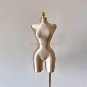 Maniquíes Femeninos Brasileños de Medio Cuerpo, Talla Grande, con Busto Grande y Caderas Anchas, en Tela Dorado Claro, para Lencería y Vestidos - Product Image 2