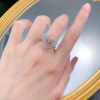 Nouvelle bague en argent sterling 925 en forme de cœur scintillant sertie de zircone cubique