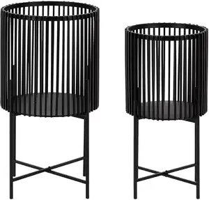 Set of 2 home decorative simple indoor black metal iron flower pots & planters stand for plants