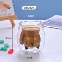 Yafan 250ml Tasse à café créative en verre borosilicate avec poignée motif chaton, transparente, à double paroi, pour boissons et thé au lait