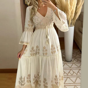 2025 longue robe femmes été Boho dentelle robes femme plage vacances évider robe dames élégant Vintage lâche Vestidos - Product Image 1