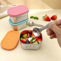 Boîte à salade et condiments en acier inoxydable 304 avec couvercle, mini-récipient à assaisonnements à compartiments