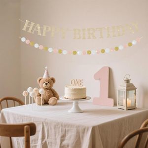 Pancarta de <span class=keywords><strong>Feliz</strong></span> Cumpleaños, Decoraciones de Fiesta de Cumpleaños en Dorado Champán, Letreros Brillantes para Fiesta con Círculo para Puerta o Pared - Product Image 3