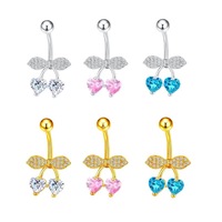 Freya 316L Edelstahl Bestseller Zirkon Diamant Schleife Kirsche Vergoldeter Bauchnabelring Körperschmuck