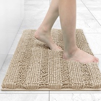Ensemble de tapis de bain FIGOO en microfibre chenille rayée, moderne et luxueux, avec support en TPR imperméable, antidérapant et respectueux de l'environnement