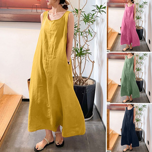 Summer Women Cotton Linen <strong>Maxi</strong> <strong>Dress</strong> Sleeveless Loose Casual Boho Long <strong>Dress</strong> with Pockets - Product Image 2