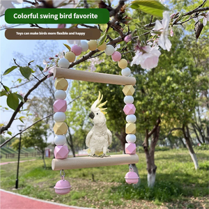 มาการองไม้แข็งสองเสาแกว่งได้สำหรับสัตว์เลี้ยงที่ชอบสำหรับนกหงส์หยกและนกคอกเทล - Product Image 2