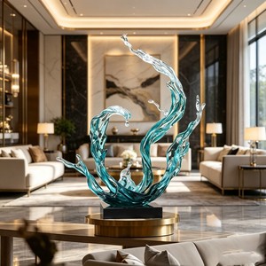P004 Statue moderne en résine époxy résistante <span class=keywords><strong>à</strong></span> l'usure, style Liuli, en forme de vague ondulée, pour salle de conférence et réception <span class=keywords><strong>d</strong></span>'entreprise - Product Image 4