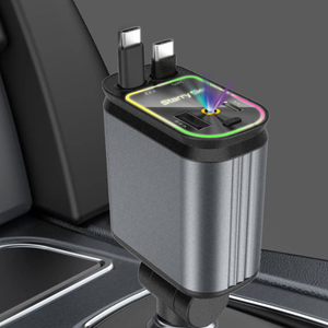 Mới Nhanh Chóng Sạc Điện Thoại Xe Hơi Trạm Sạc 4 Trong 1 LED Hiển Thị Kỹ Thuật Số Có Thể Thu Vào 2 Loại Cáp C Pd Nhanh Chóng <span class=keywords><strong>Adapter</strong></span> Cho Điện Thoại 16 - Product Image 3