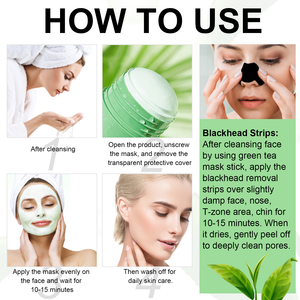 VOGSIG नाक पैच ब्लैकहैड हटानेवाला स्ट्रिप्स और मिट्टी कीचड़ हरी चाय तेल नियंत्रण सफाई मुखौटा छड़ी ठोस चेहरे का मुखौटा - Product Image 4