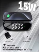 2024 Nieuwe Hot Selling 2-In-1 Draadloze 15W Snellader Met Led Nachtlampje & Wekker Voor Mobiele Telefoon
