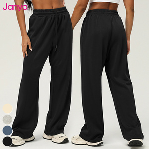 Quần tập yoga nữ Janya, quần thể thao mặc thường ngày, cạp cao, dây rút, ống thẳng, dáng rộng, mặt trước phẳng - Product Image 3