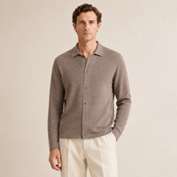Pull cardigan en laine mérinos 100 % mercerisée à col polo et manches longues pour homme, fabriqué en usine