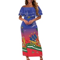 Robe pour femme à motif drapeau Hitai, impression à la demande, vente en gros, personnalisée, à volants, épaules dénudées, sublimation, ensemble deux pièces Puletasi