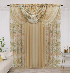 Voilages Imprimés Transparentes au Design Moderne, Ensemble de 7 Pièces avec Cantonnière Prête à Poser pour Salon - Product Image 4