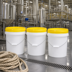 Secchio in Plastica Bianca per Alimenti con Coperchio Giallo e Manico in Metallo, Contenitore in PP Vergine per Conservazione e Imballaggio di Lecitina di Soia e Grassi - Product Image 4