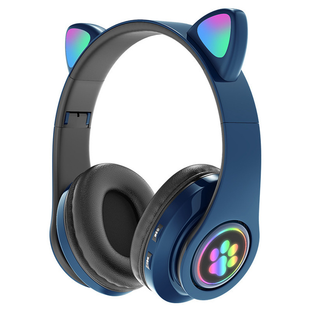 Cat Ear Wireless Headphones Cordless Over Ear Gaming Headphones With Built-In Mic Noise Cancelling Over-Ear Blue Toothes