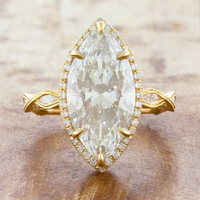 Bague de fiançailles en or massif 10K/14K/18K avec diamant de laboratoire taille marquise 0,5-3 carats, halo et pierres latérales en forme de vigne, certifiée IGI CVD/HPHT VVS