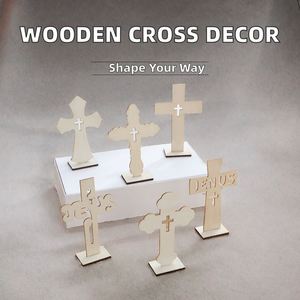 New Wooden Craft Ornament Diy <b>Baptism</b> & Christening <b>Decor</b>, Handmade Wood Cross Centerpiece for Home Table <b>Decor</b> - Product Image 2
