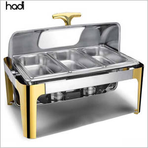 Dụng Cụ Nhà Bếp Bán Chạy Nhất Nồi Nóng Để Giữ Ấm Thực Phẩm Chauffing Món Ăn 9 Lít Nắp Thủy Tinh Vàng Nắp Chauffan Dise Với 3 Chảo - Product Image 5