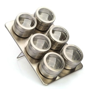 6PCS Magnetic Spice Jars Magnetic Storage Tins With Wall Mounted Rack and Labels